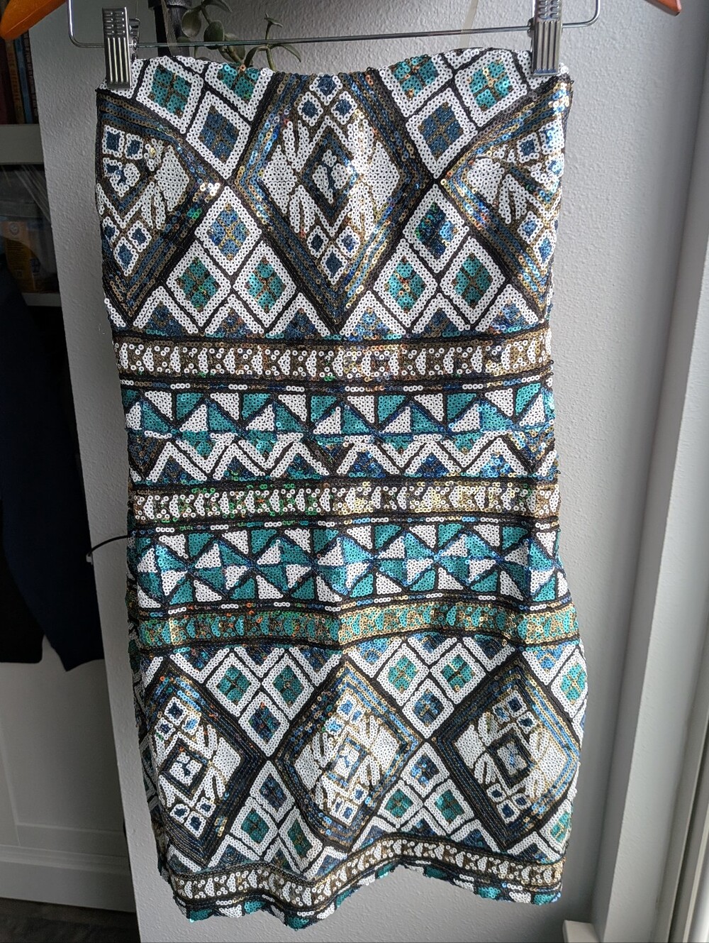 NWT Body Central Sequin Geometric Strapless Mini Dress - Small